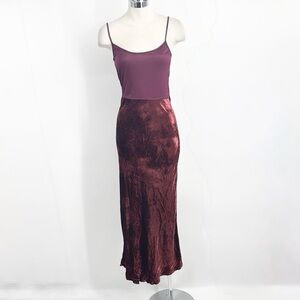 Pinko Spaghetti Strap Velvet Skirt Slip Dress size 4 Burgundy Maroon